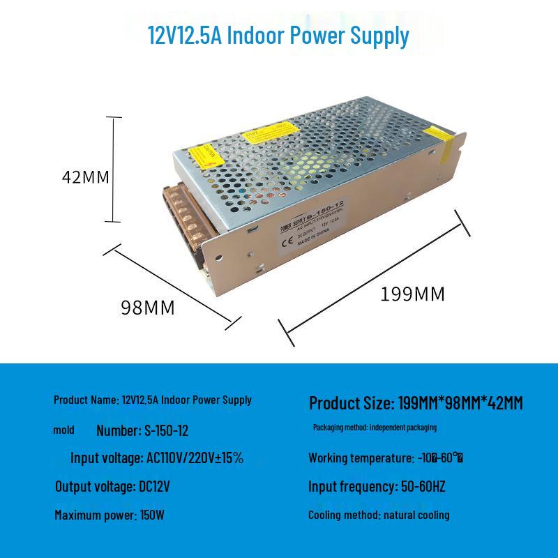 220V To 12V/24V/5V DC Power Supply for LED Strip Lights - 5A/10A/30A, 60W Transformer