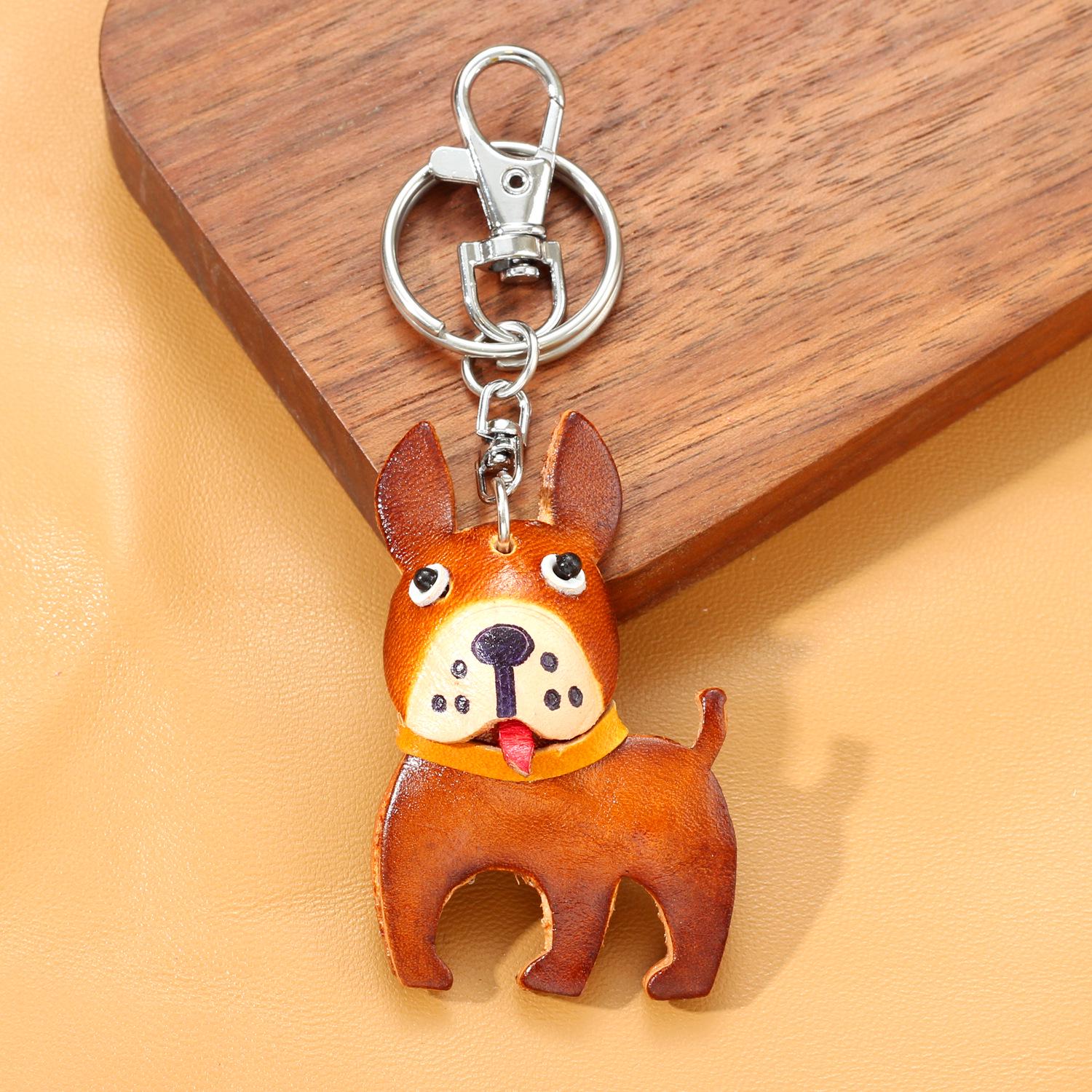 

Cartoon Zodiac Cowhide Keychain: Cute Shiba Inu Puppy Leather Pendant - Creative Gift