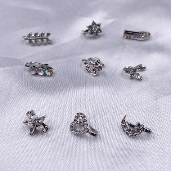 9Pcs Ear Bone Studs Flower Shape Rhinestone Jewelry Moon Non Pierced