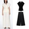 Spring New Arrival Bows V Neck Double Breasted Vest 8056586 Linen Blended Pleated Pants 2365586