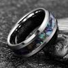 Fashion 8mm Men Silver Color Stainless Steel Rings Inlay Rainbow Abalone Shell Rings For Men Women Wedding Band  Gifts