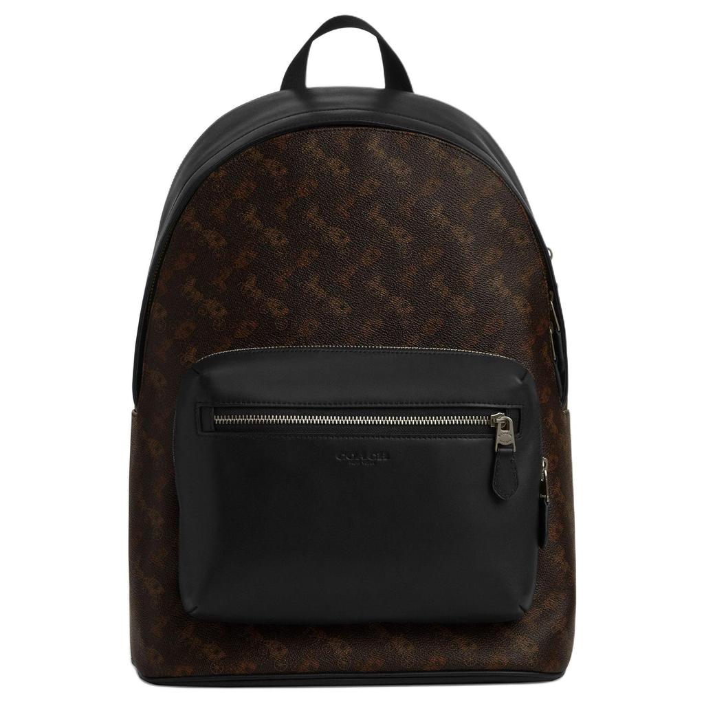Coach West 32 Classic Logo Horse And Carriage Pattern Leather And Fabric Mixed Material Backpack Large Unisex backpack Truffle CBX16-QBYBL