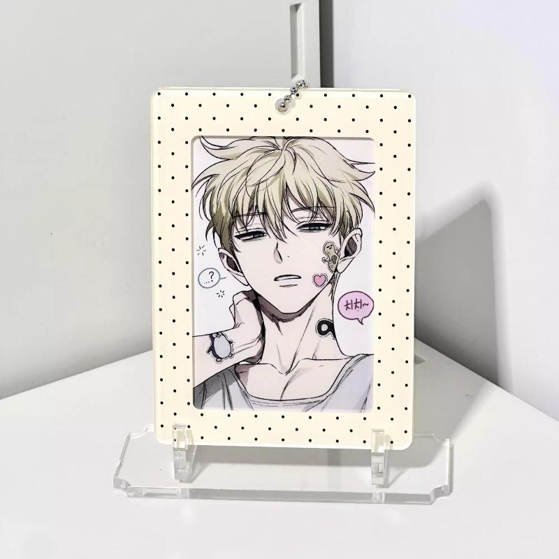 Akrylfotoram med prickar med hållare Retrostil Korthållare 3 tum Kpop Fotokort Skyddsfodral Fotokortsfickor Ny