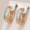 Exquisite Hand Carved Hollowed Synthetic Blue White Zircon Hoop Earrings Women's  Golden Plated Jewelry Accessories Gifts