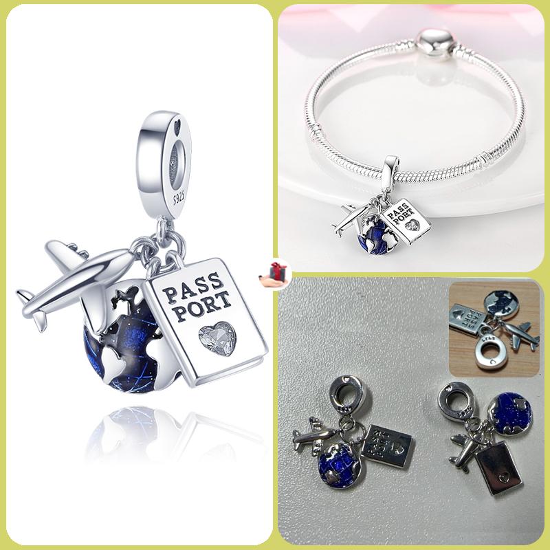 925 Silver Globe Airplane Charm Beads For DIY Bracelet Making Ladies Jewelry 3mm Original Design