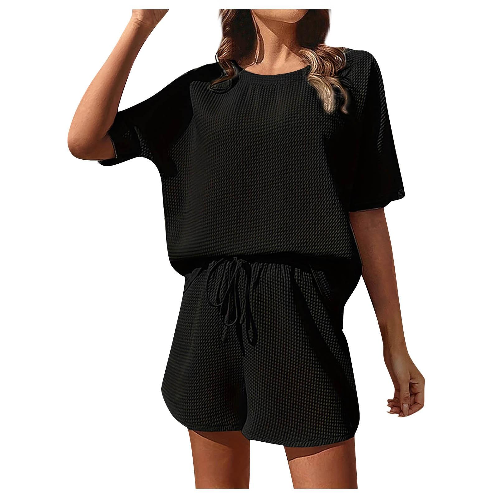 

Женский модный однотонный спортивный комплект из двух предметов на шнуровке XL чёрный