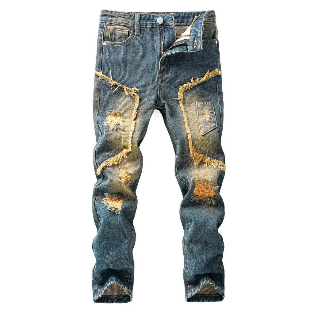 Trendy Korean Style Boys' Ripped Jeans - Casual Medium & Large Sizes for Spring & Autumn