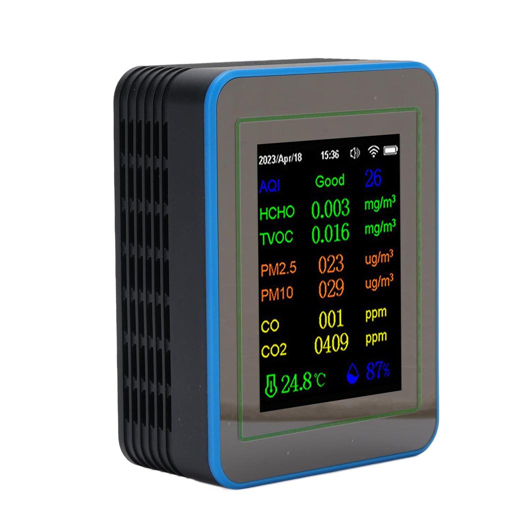 Quality Meter 12 In 1 WiFi CO2 TVOC HCHO Temp Humid Smart Detect Indoor Battery Powered with Time Display