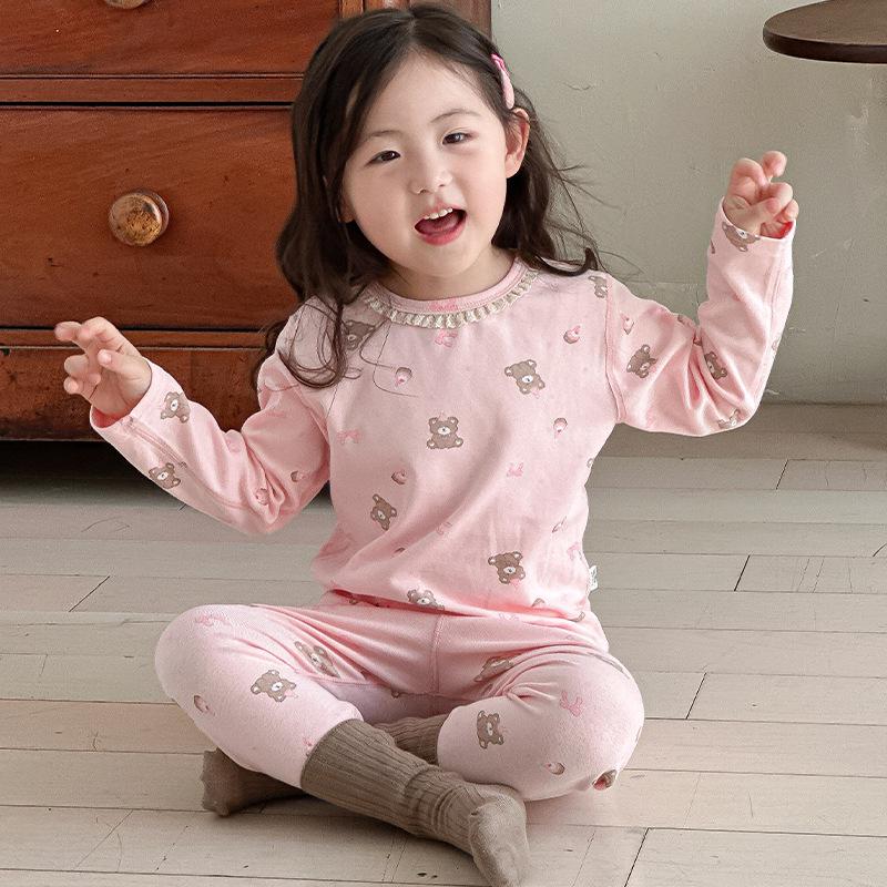 Tagless Kids' Long Johns & Tops Autumn Pajama Set, Class A Cotton, Brushed, for Boys & Girls, Home Wear, Spring/Fall Long Sleeve.