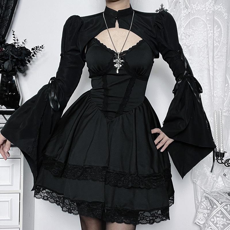 Top Estivo da Donna a Maniche Lunghe Corto Elegante con Maniche a Campana Vestibilità Aderente Camicetta con Laccetti sul Davanti