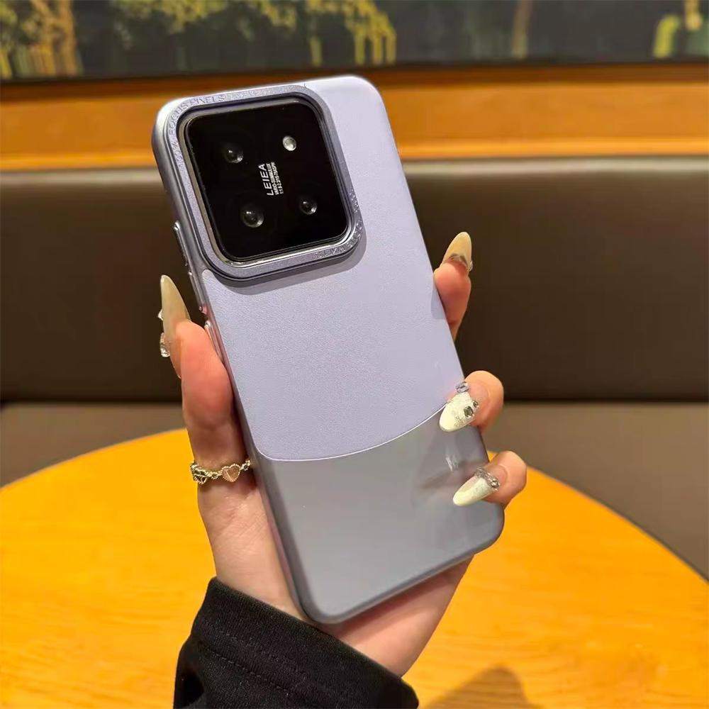 

Роскошный однотонный матовый чехол из кожи двух цветов для Xiaomi 15 14 13 Pro с металлической защитой объектива и гибридной противоударной накладкой For Xiaomi 14
