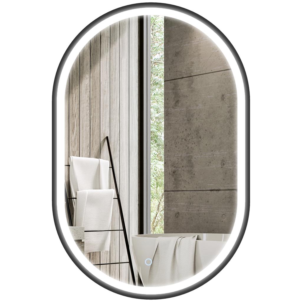 Bathroom Mirror With Light 60x90 Cm Oval Wall Mirror 3 Light Colors Dimmable Brightness Anti Fog Function Black
