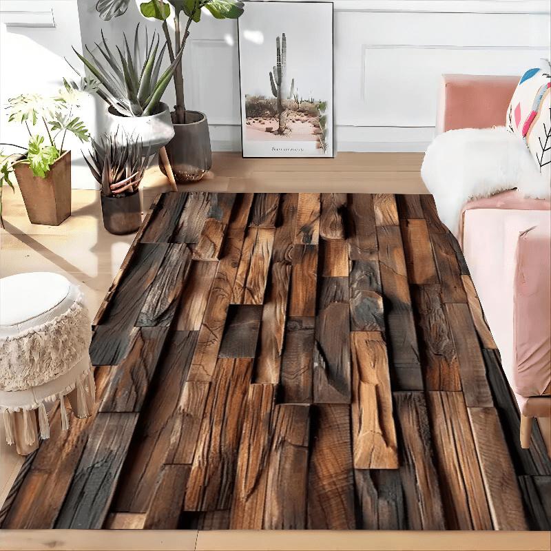 1pc Country Farmhouse Wooden Pattern Design Theme Living Room Mat, Home Decoration-Spring Summer Autumn Winter Home Decor Mat