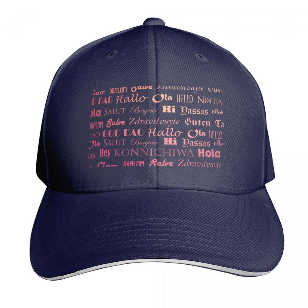 Hello in Multiple Languages Baseball Cap Trucker Hat Funny hats sailor cap for Unisex F Womens Hats Unisexs