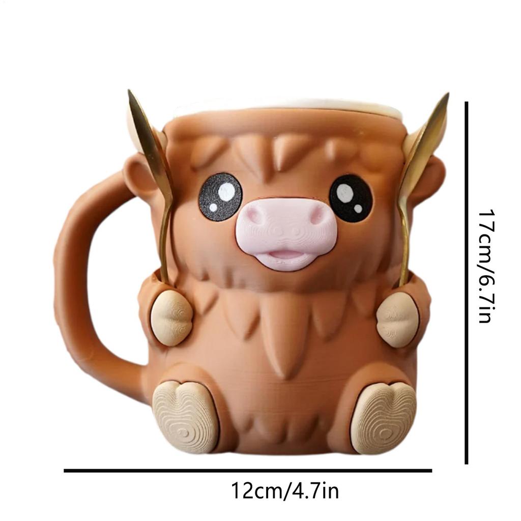 3D Printed Cute Highland Cow Ice Cream Pint Holder Leak-Proof Antifreeze Handle Perfect for Ice Cream Containers Beer Can Sleeve