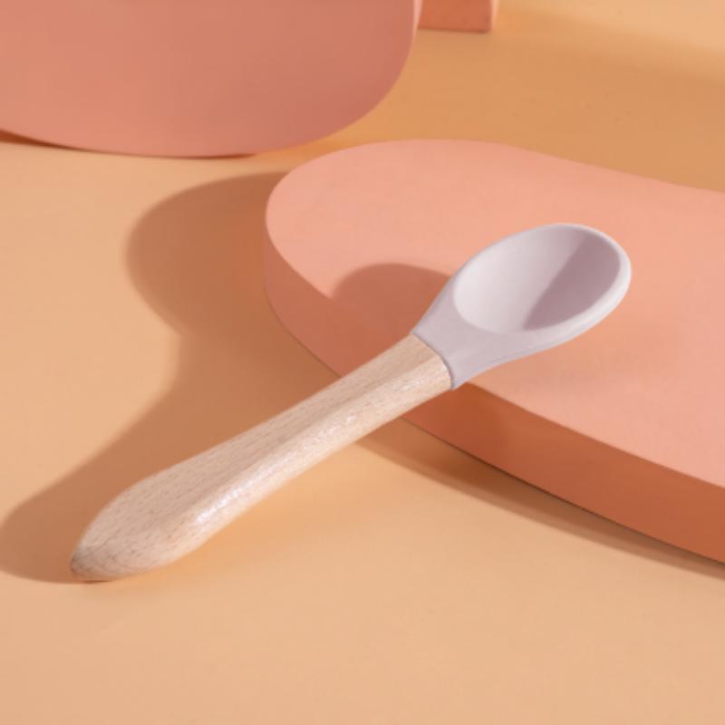 Food Grade Silicone Pet Spoon with Anti-Slip Wooden Handle for Cat Canned/Wet Food Feeder Easy To Clean Safe for Kittens Small P