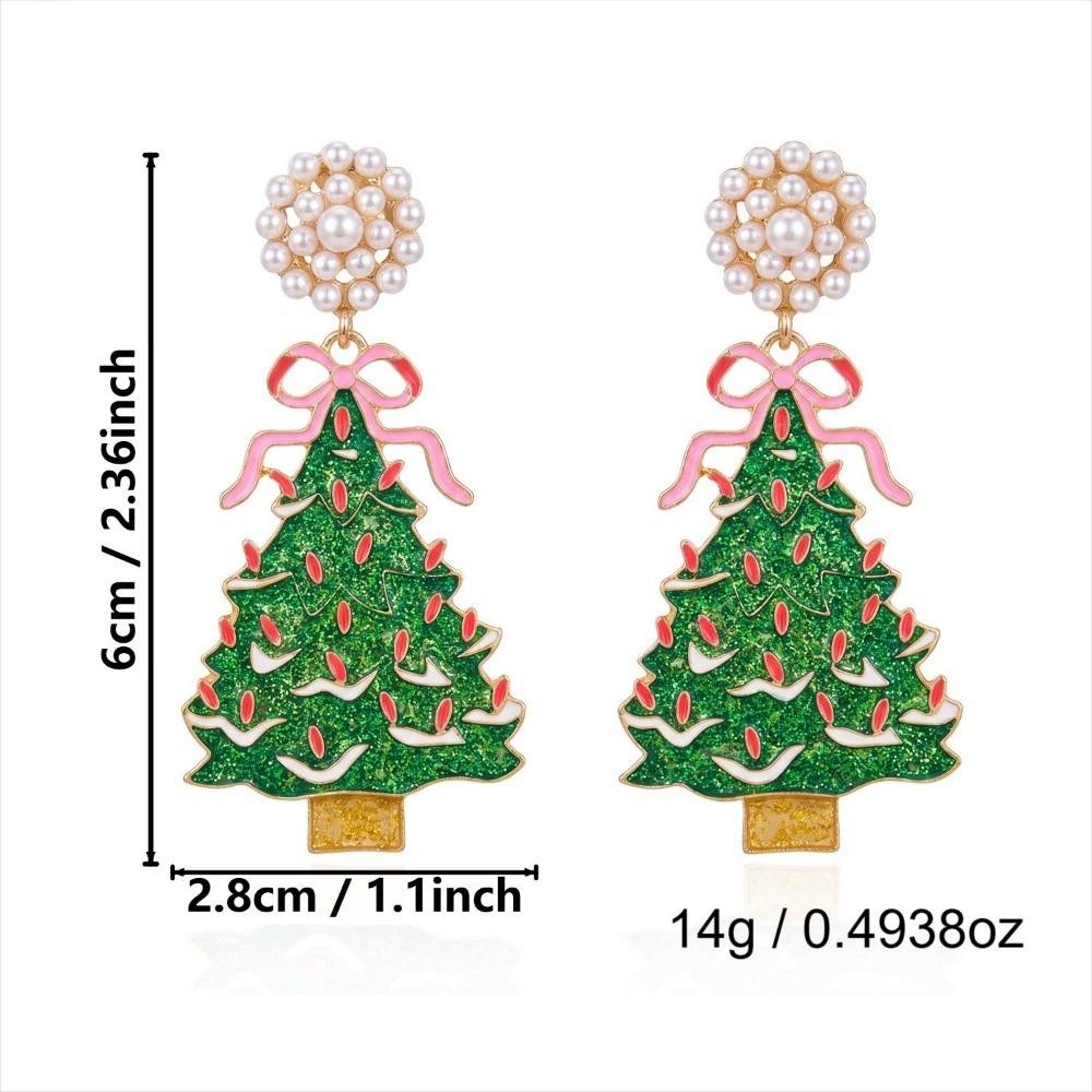 1 pair Simulated Pearl Christmas Drop Earrings Glitter Finish Holiday Jewelry Women