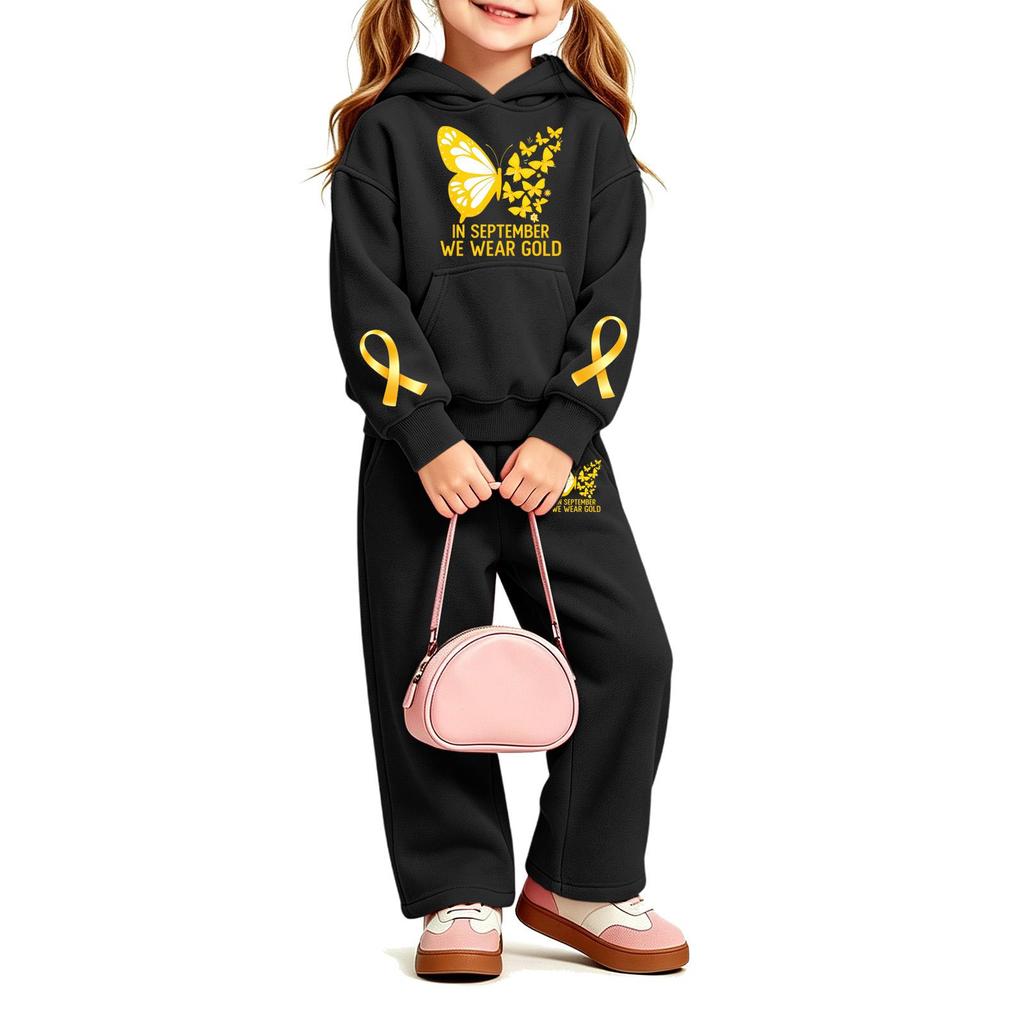 Girls' Printed Hoodie and Sweatpants Set, 2-Piece Casual Outfit for Everyday Wear