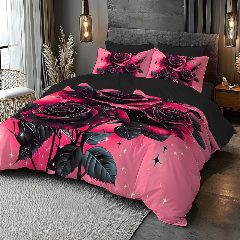 Rose Bedding Set 3D Printed Duvet Cover Set Skin-Friendly Single Double Size Bedroom Decor Duvet Cover Set Happy Halloween Gifts
