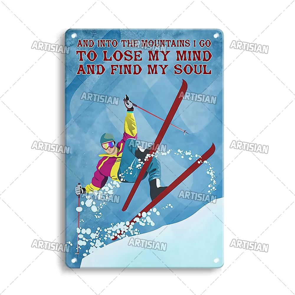 ArtisianSkiingMetalSign Artisian Skiing Metal Sign - Snowboarding/Sledding Sport Tin Plate, Garage/Bar Wall Decor