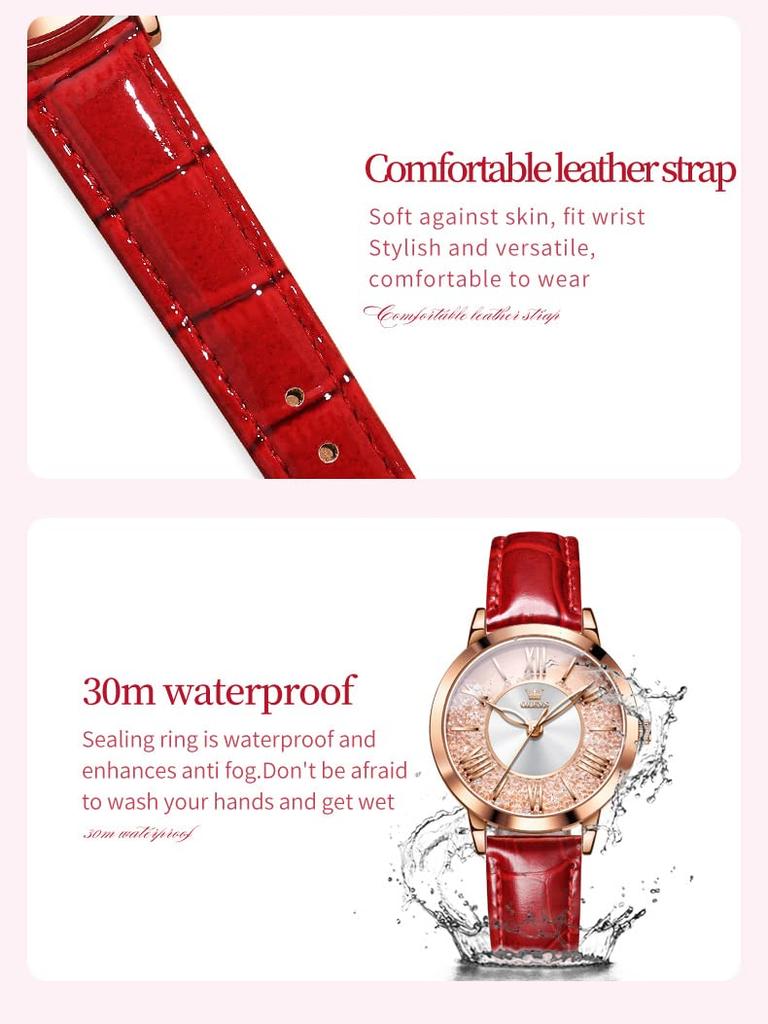 OLEVS Watch Set Bracelet Watch Premium Stainless Steel 3 ATM Water Luminous Women's - Easy-to-Read - - Calendar, Resistance, Gold/Silver (Red)