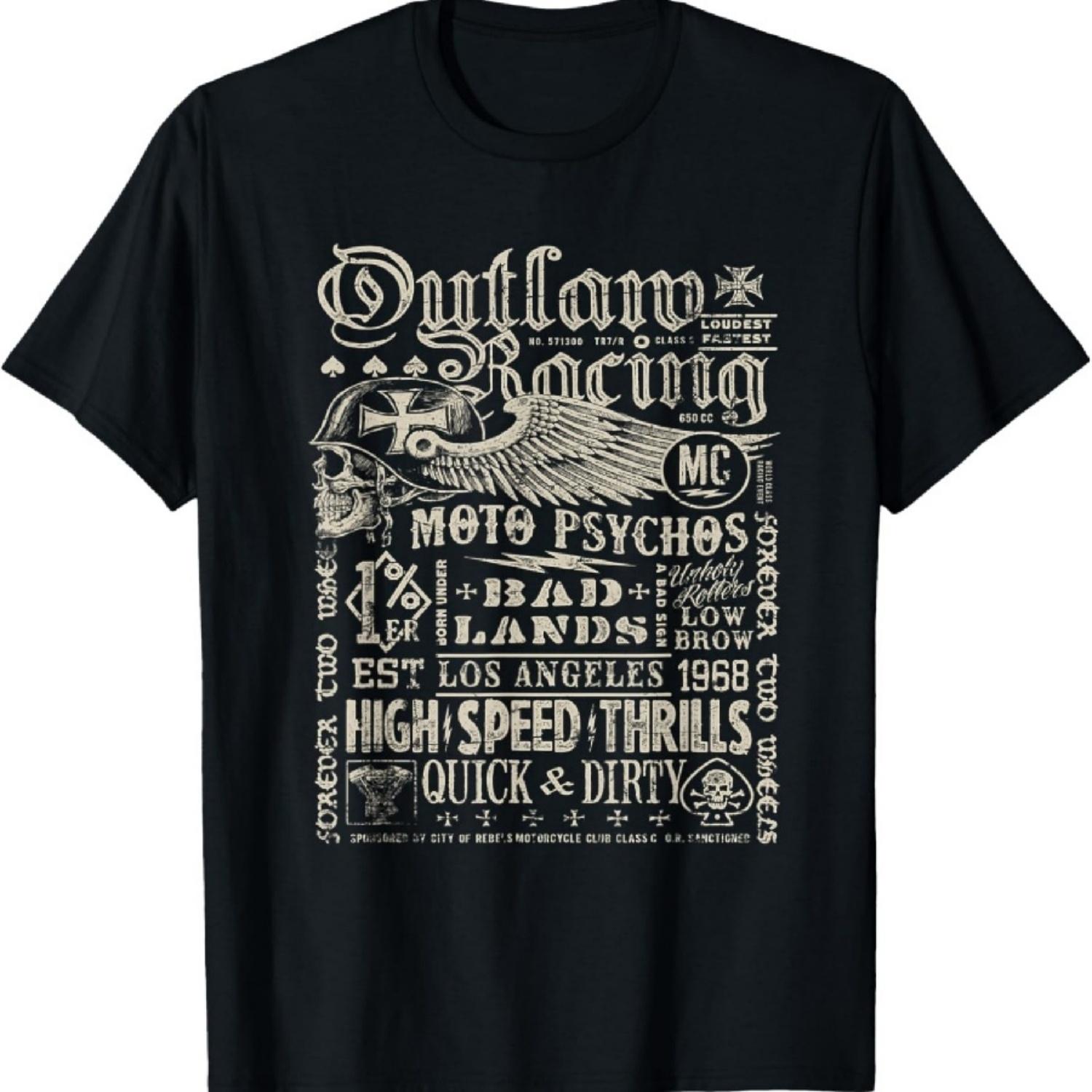 Outlaw Racing Moto Psychos Череп Байкерский Подарок Мужская Мотоциклетная Футболка S