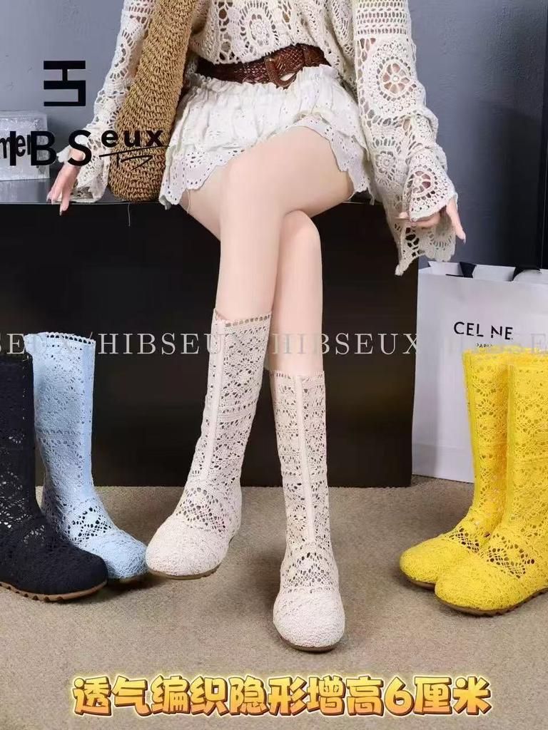 Martin Boots Women's 2025 Summer New Wool Mesh Boots Knitted Hollow Boots Lace Short Hole Boots Flat Single Shoes