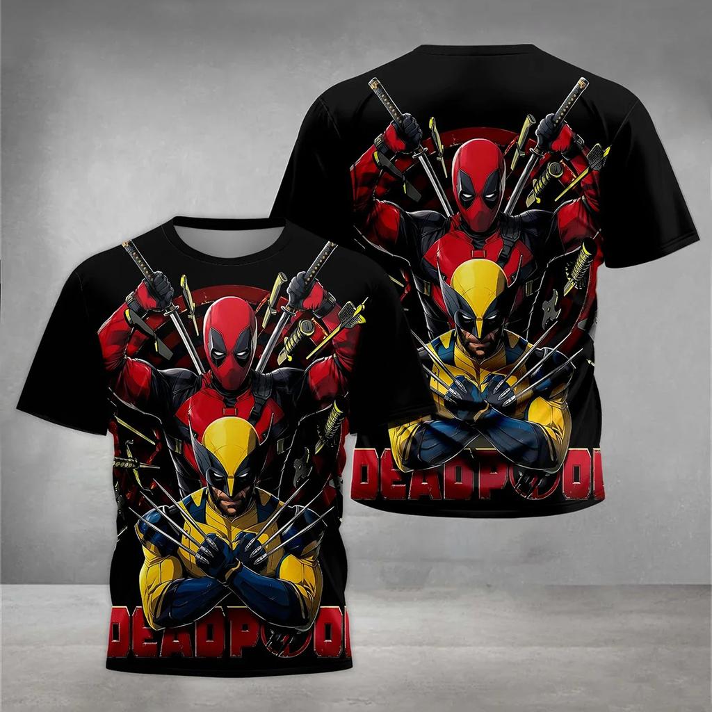 Deadpool Fashion 3D Printed T-shirt Paired with Cool Battle Print, Summer Round Neck Short Sleeved Loose and Eye-catching