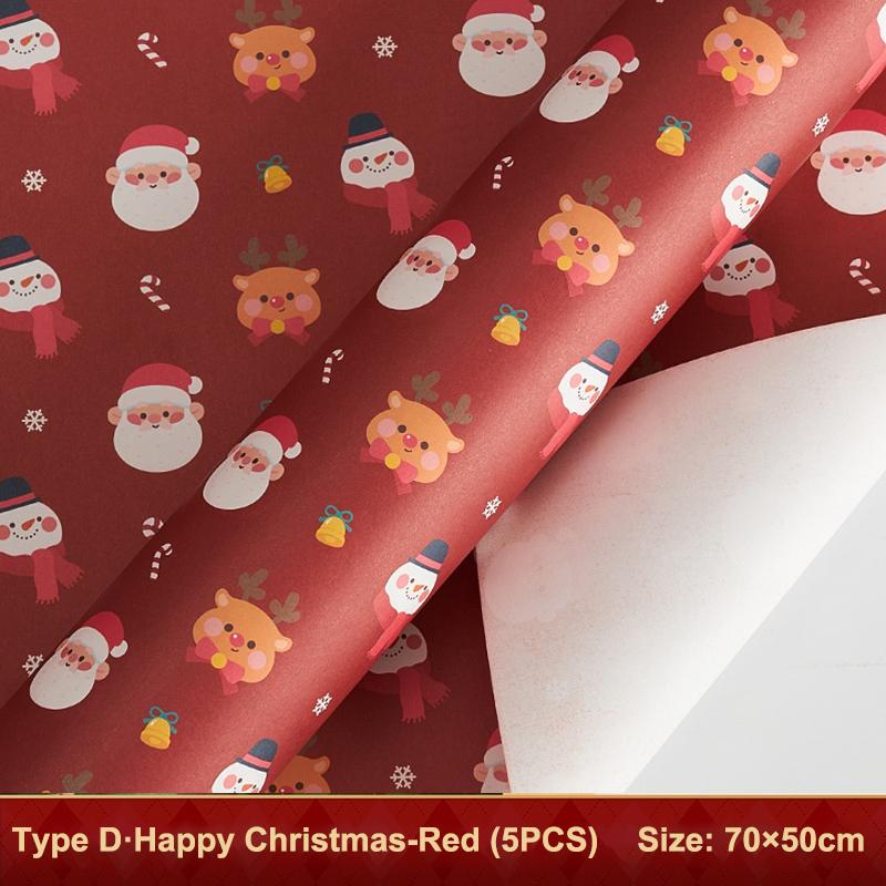 70*50cm Deer and Santa Claus Christmas-Kraft Wrapping Paper, 5 Sheets for Handmade Gifts