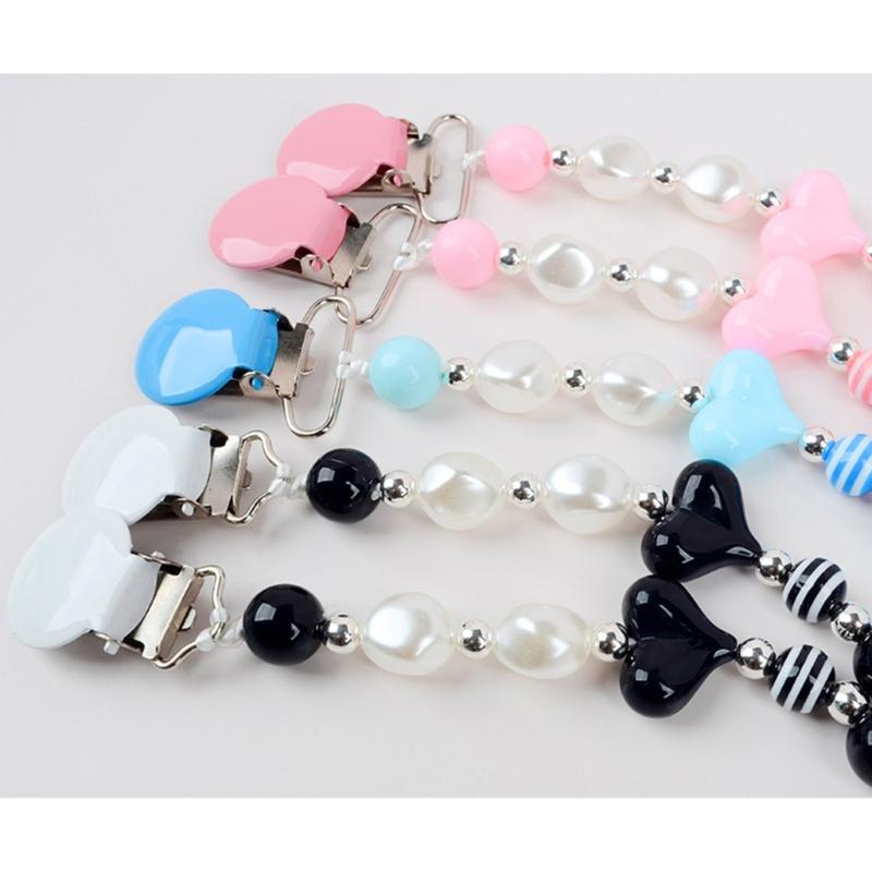 Colorful Crystal Bead Pacifier Chain Upgraded Anti-Drop Chain Round Clip Used for Newborn Girls Essentials- Baby Shower-