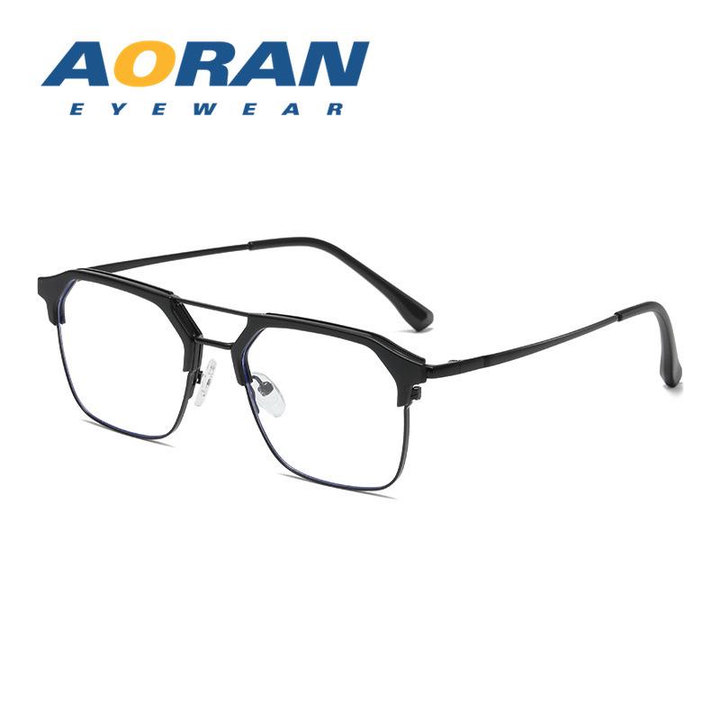 Men's Retro Black Double Bridge Blue Light Blocking Eyeglass Frames