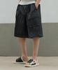 MINAV Wide Cargo Bermuda Denim Pants [Indigo Black]