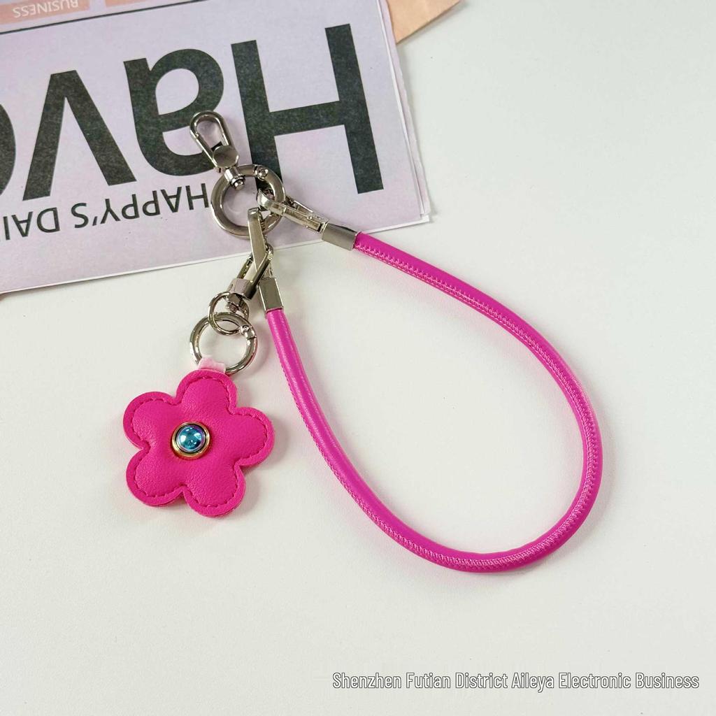 Cross-Border PU Leather Sunflower Keychain and Phone Lanyard, Color-Blocked Flower Pendant for Women's Bags.