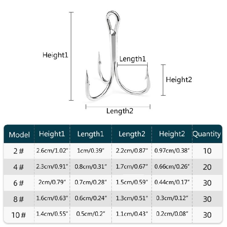 120pcs/box Fishing Treble Hooks Size 2#-10# Round Bent Treble Saltwater Hook