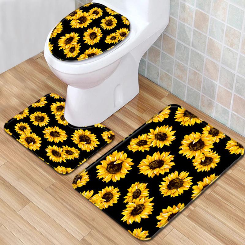 

Sunflower Toilet Three-Piece Floor Mat Bathroom Three-Piece Carpet Doormat 45cmx75cm