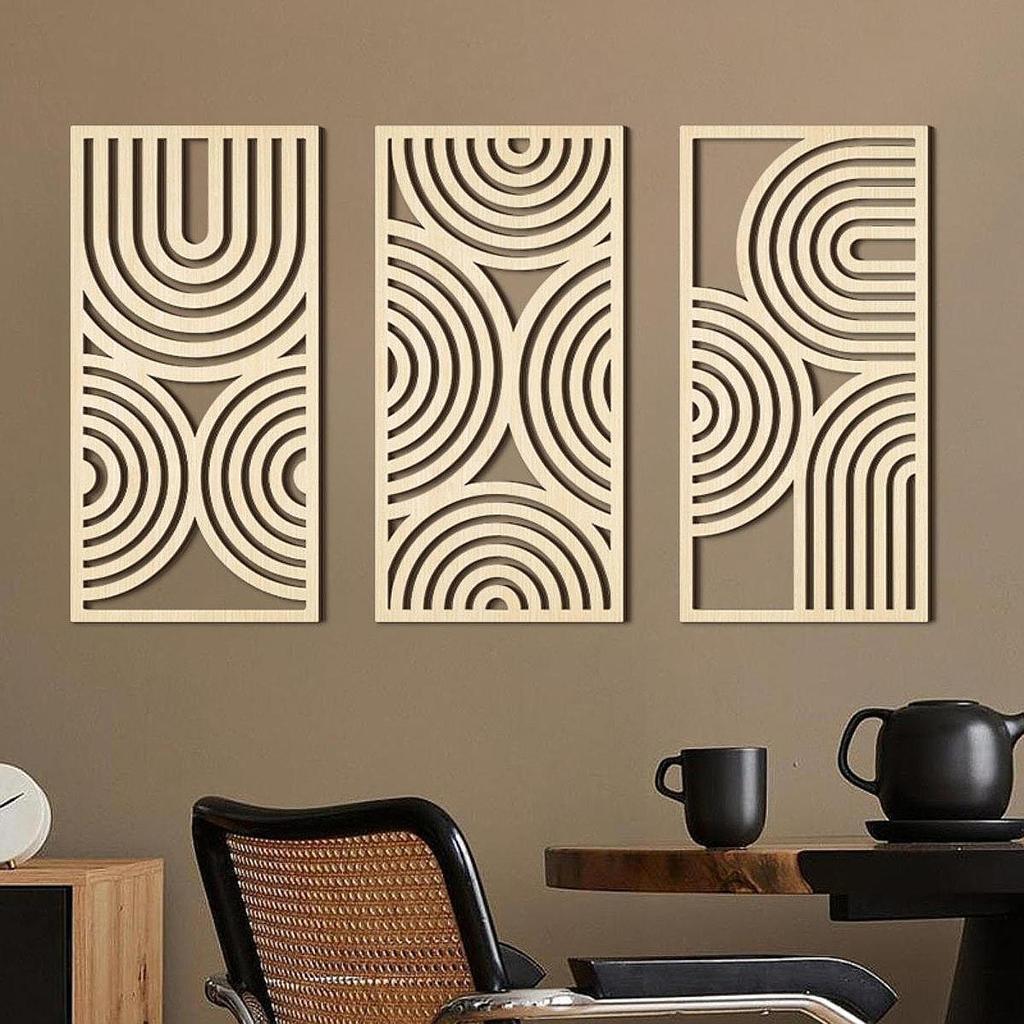 3 Pieces Wall Art Decor Hanging Decoration Rustic Boho Decorative 3D Hollow, for Kitchen