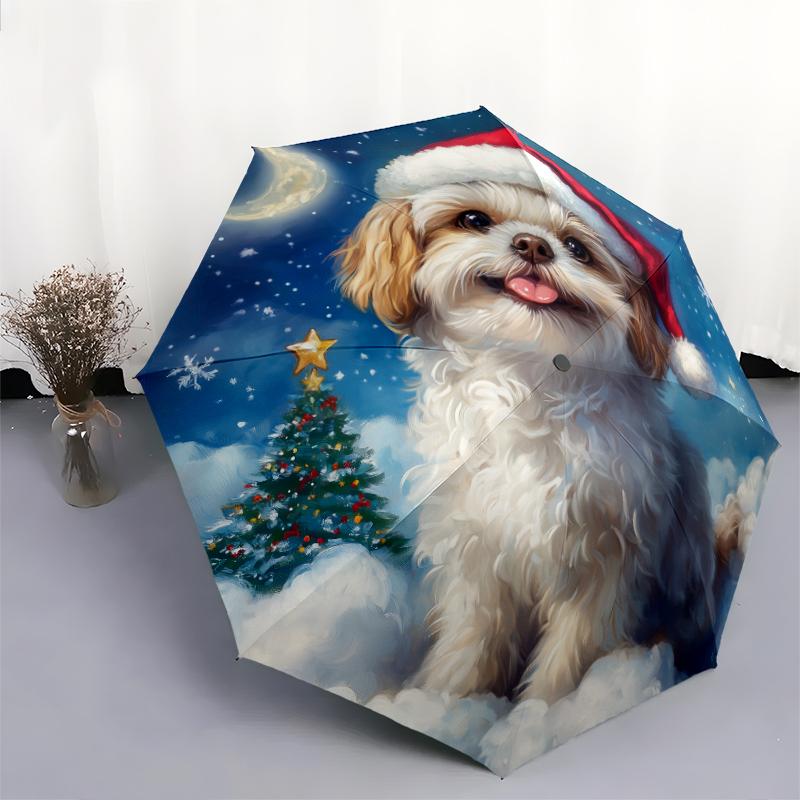 Shih Tzu pattern, automatic folding umbrella, portable and foldable design, 8 ribs, a Christmas or birthday gift.