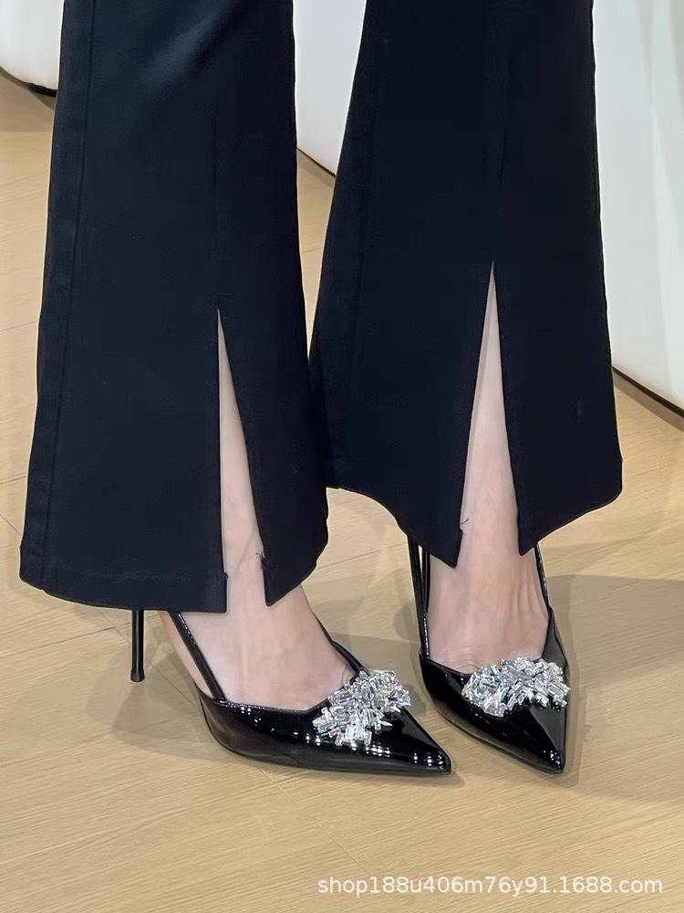2025 new rhinestone buckle with pointed tip and thin heel, beautiful royal sister temperament high heels, women's bag head sandals are sexy