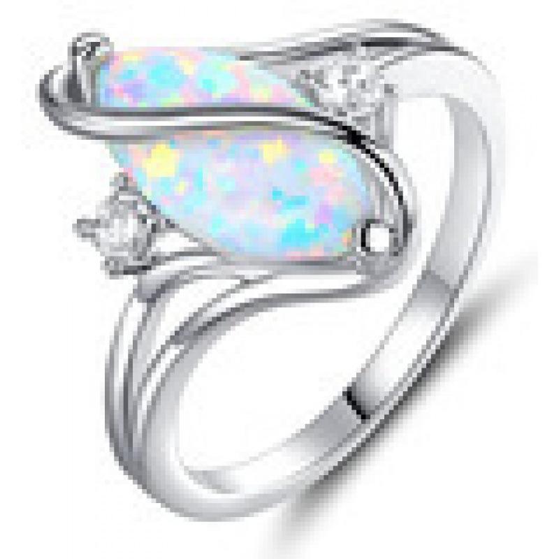 Wish Platinum Oval S-Shaped Opal + Small White Diamond Ring ins Personalized Versatile Ring Single Ring No. 8 белый