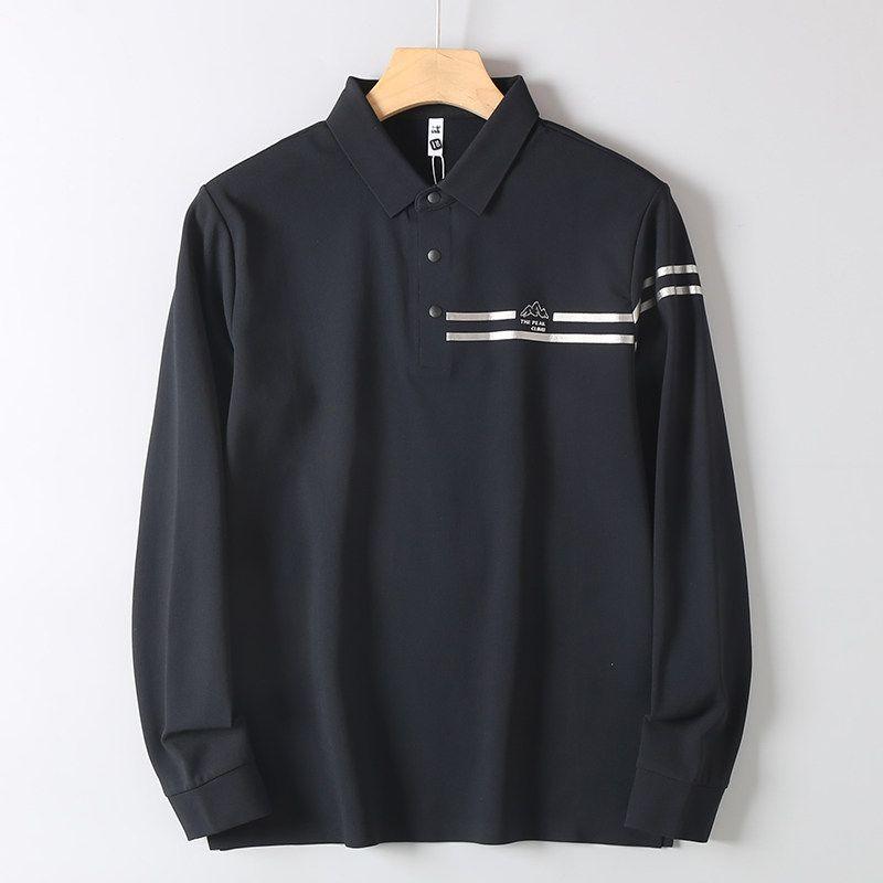 Foreign Trade High Density Fleece-lined Fabric/ODM Company Order Autumn Solid Mountain Embroidery Lapel Long sleeve Polo Men Black L