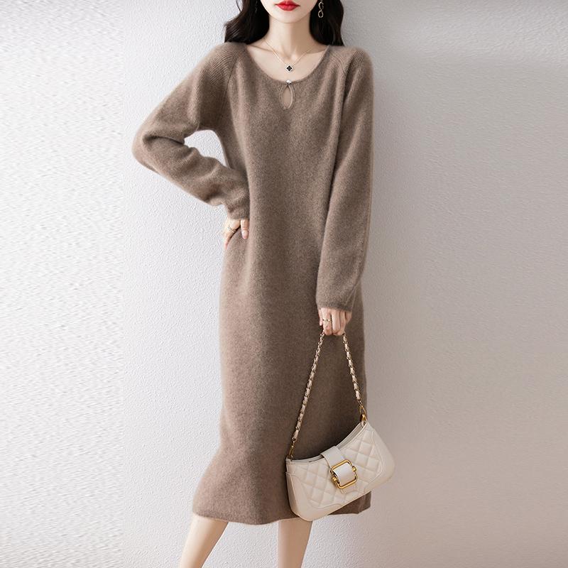 Women Sweater Dress 100% Wool MODERN NEW SAGA O-neck Knit Long Pullover Winter Jumpers Wool Long Dress Female