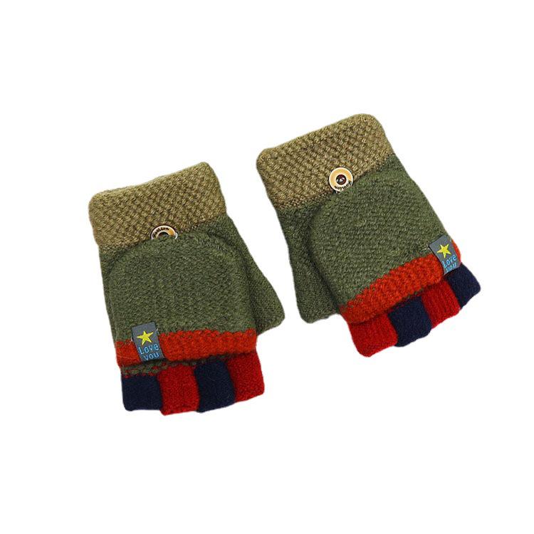 Children's Winter Wool Flip-Top Gloves - Warm, Cartoon Design for Elementary Boys & Girls