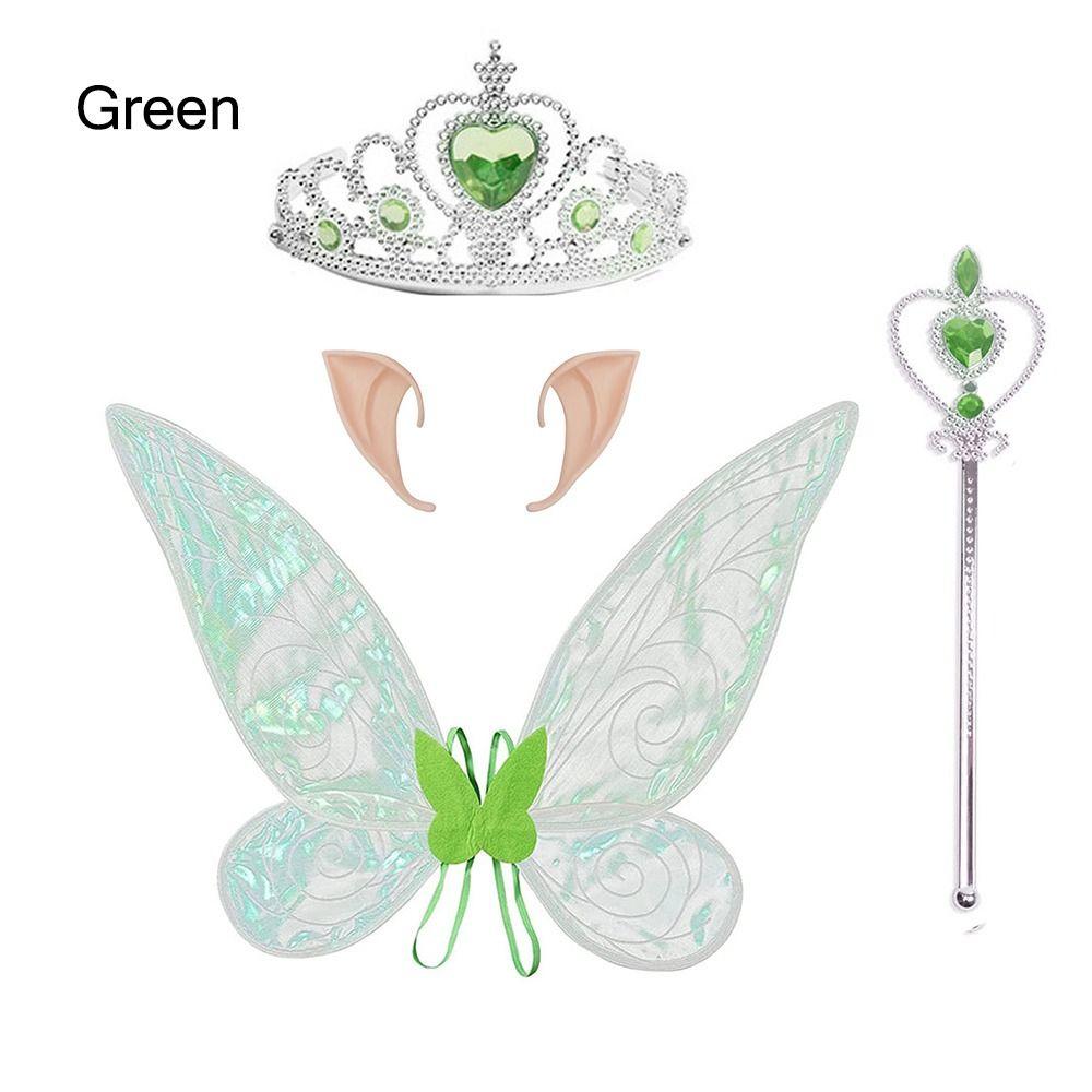 Gift Halloween Costume Butterfly Fairy Wings Sparkle Dress Up Props Set Princess Angel Wings with Crown Elf Ears Costume Cosplay