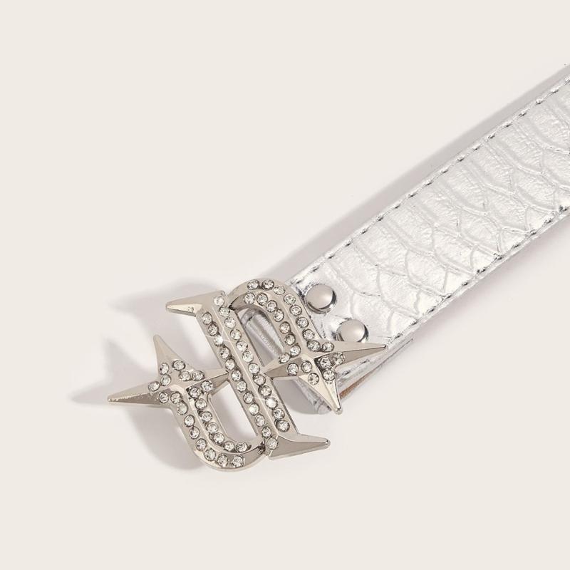 Punk PU Waist Belt for Jean Rock and Roll Hip Hop Studded Belt Waistband Glinting Buckle with Encrusted Rhinestones
