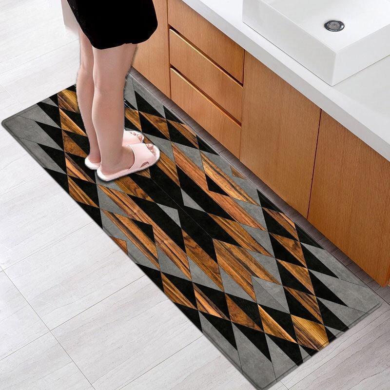 3D Wood Grain Rug For Kitchen Floor Bathroom Mat Anti-slip Laundry Room Mat Bedroom Carpet Living Room Floor Mat