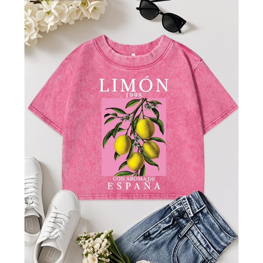 

Lemon Fruit 1998 Espana Print Women Washed T Shirt Summer Short Sleeve Casual Cotton T-Shirt Comfortable Slim Sportswear M