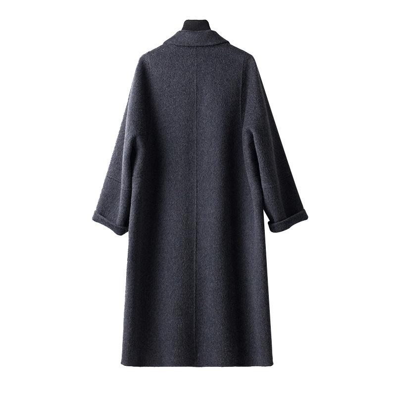 Double-sided Cashmere Hand-sewn Woolen Gray Coat for Women's Autumn and Winter New Loose Medium and Long Thickened Wool Coat
