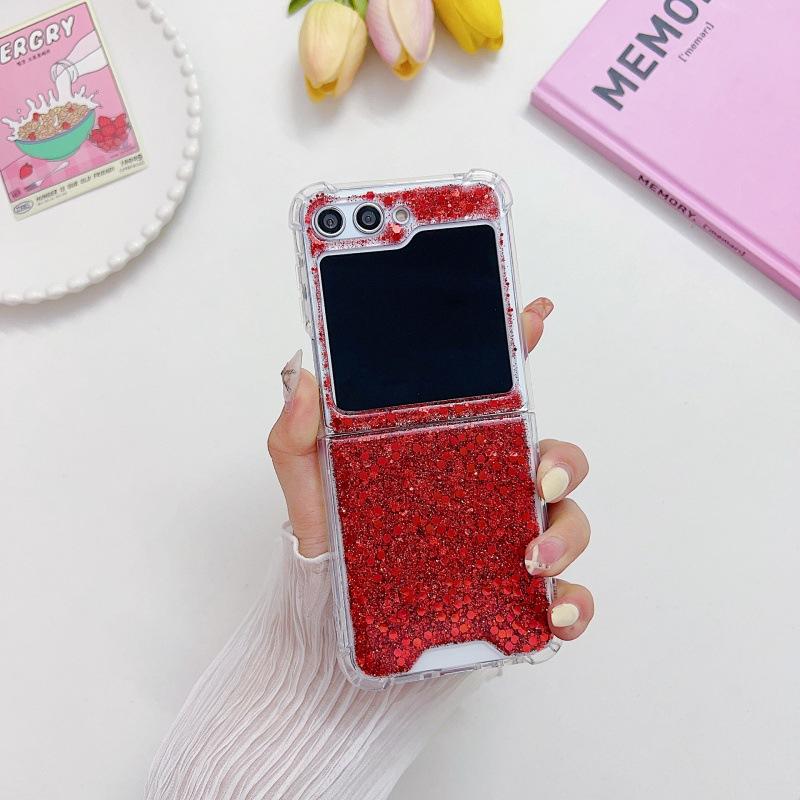 Epoxy Glitter Beads Phone Case On ZFlip1/1/1/1/1 Samsung Folding Silver Sequin Case
