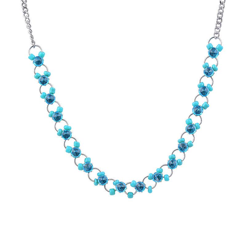 Titanium Titanium Steel Blue Rice Beadsloga Clavicle Chain