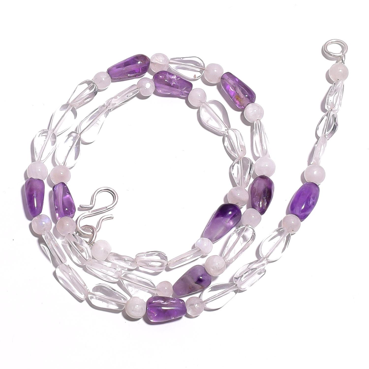 

Натуральный Аметист Кристалл Лунный камень Самоцвет Смесь Гладкие Бусины Ожерелье 17 UB-4228 UB-4228